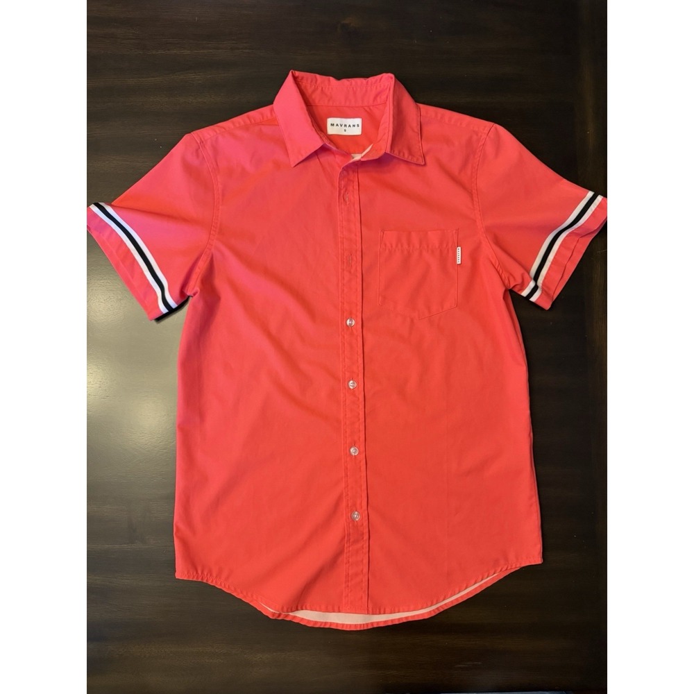Mavrans Mens Small Shirt Cuban Collar Stripe Sleeve Miami Beach Button Up EUC
